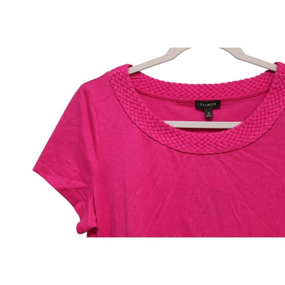 NWT Talbots Blouse Size Medium Fuschia Short Sleeve Preppy Casual Cotton Stretch - Picture 4 of 11